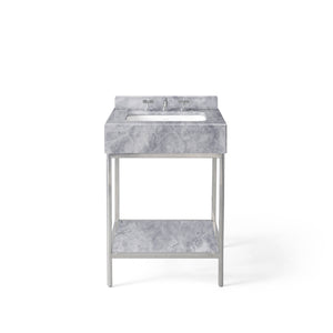 24” Single Vanity with Shelf in Polished Stainless Steel and Catia Grey Stone Top