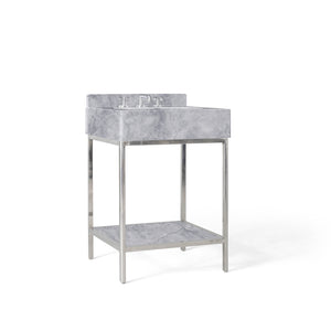 24” Single Vanity with Shelf in Polished Stainless Steel and Catia Grey Stone Top