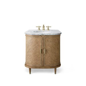 36” Single Vanity in Light Oak with Aged Brass and Carrara Stone Top