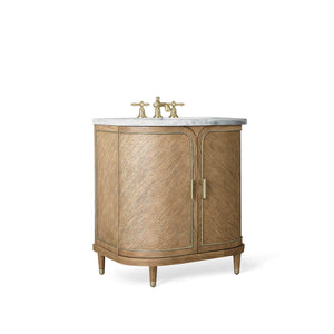 36” Single Vanity in Light Oak with Aged Brass and Carrara Stone Top