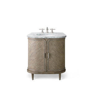 36” Single Vanity in Gray Oak with Brushed Pewter and Carrara Stone Top