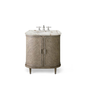 36” Single Vanity in Gray Oak with Brushed Pewter and Calacatta Stone Top