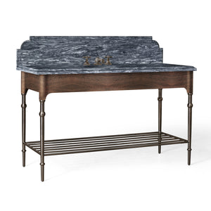 56” Single Vanity with Shelf in Light Mahogany with Antique Bronze and Catia Black Stone Top