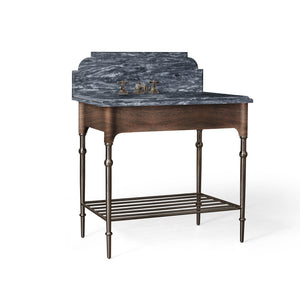 36” Single Vanity with Shelf in Light Mahogany with Antique Bronze and Catia Black Top