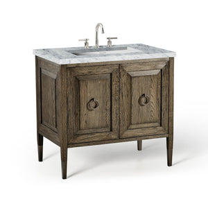 36” Single Vanity in Drifted Matte Brown with Iron Black with Carrara Stone Top